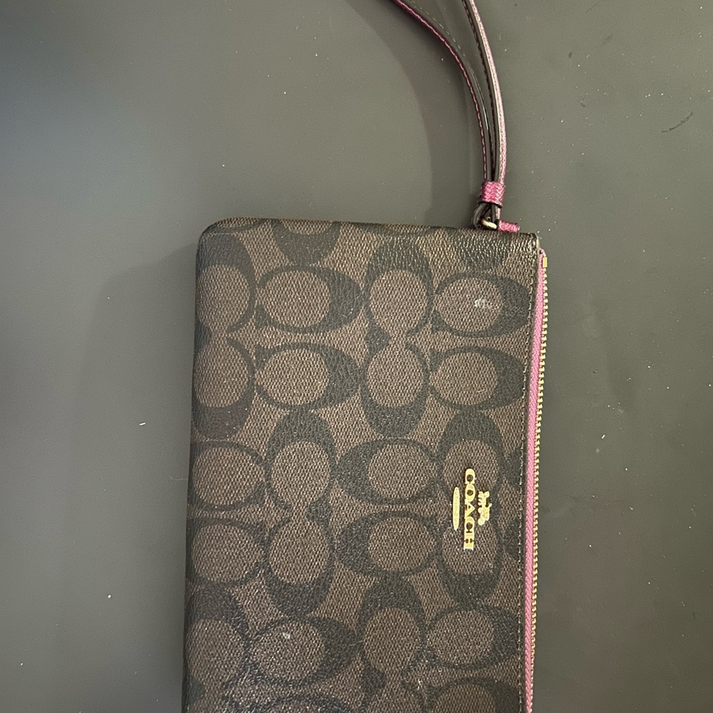 Coach Monogram Wristlet - Brown and Pink